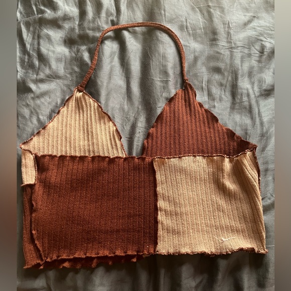 Brown Cropped Halter Top - Picture 2 of 2